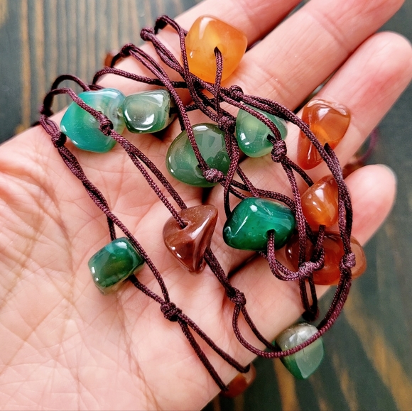 28" length 3-strands natural Red & Green Agate gemstone handmade necklace - Picture 5 of 6